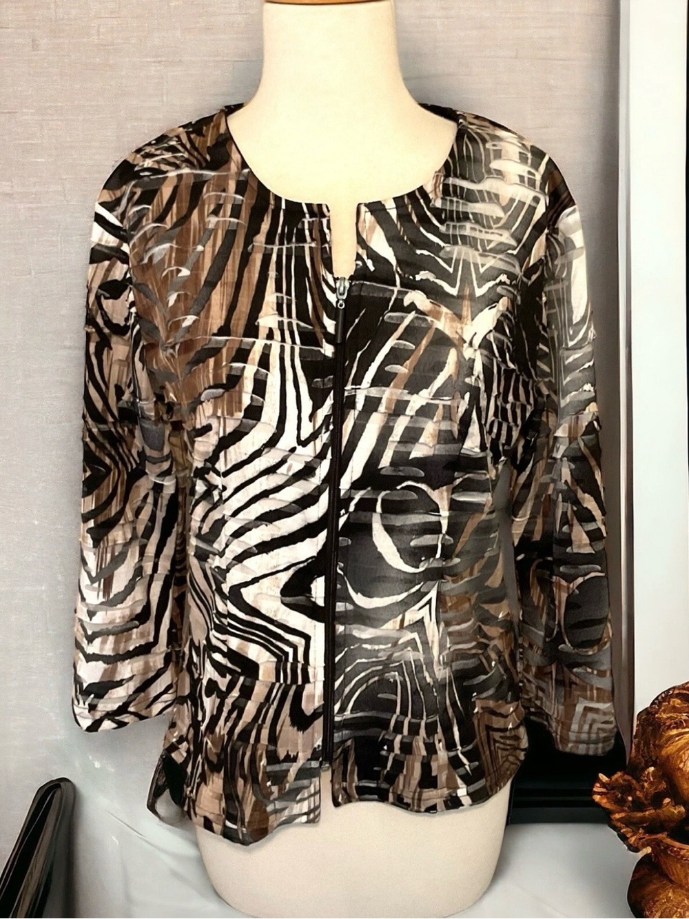 Artex Fashions Vintage Abstract Art Zip Front Jacket S